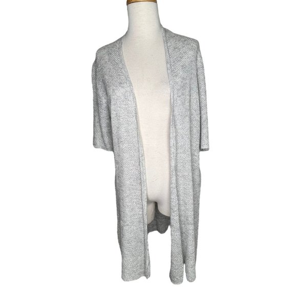 Eileen Fisher Sweaters - Eileen Fisher Open Front Long Tunic Knit Top Short Sleeves Cream Size S